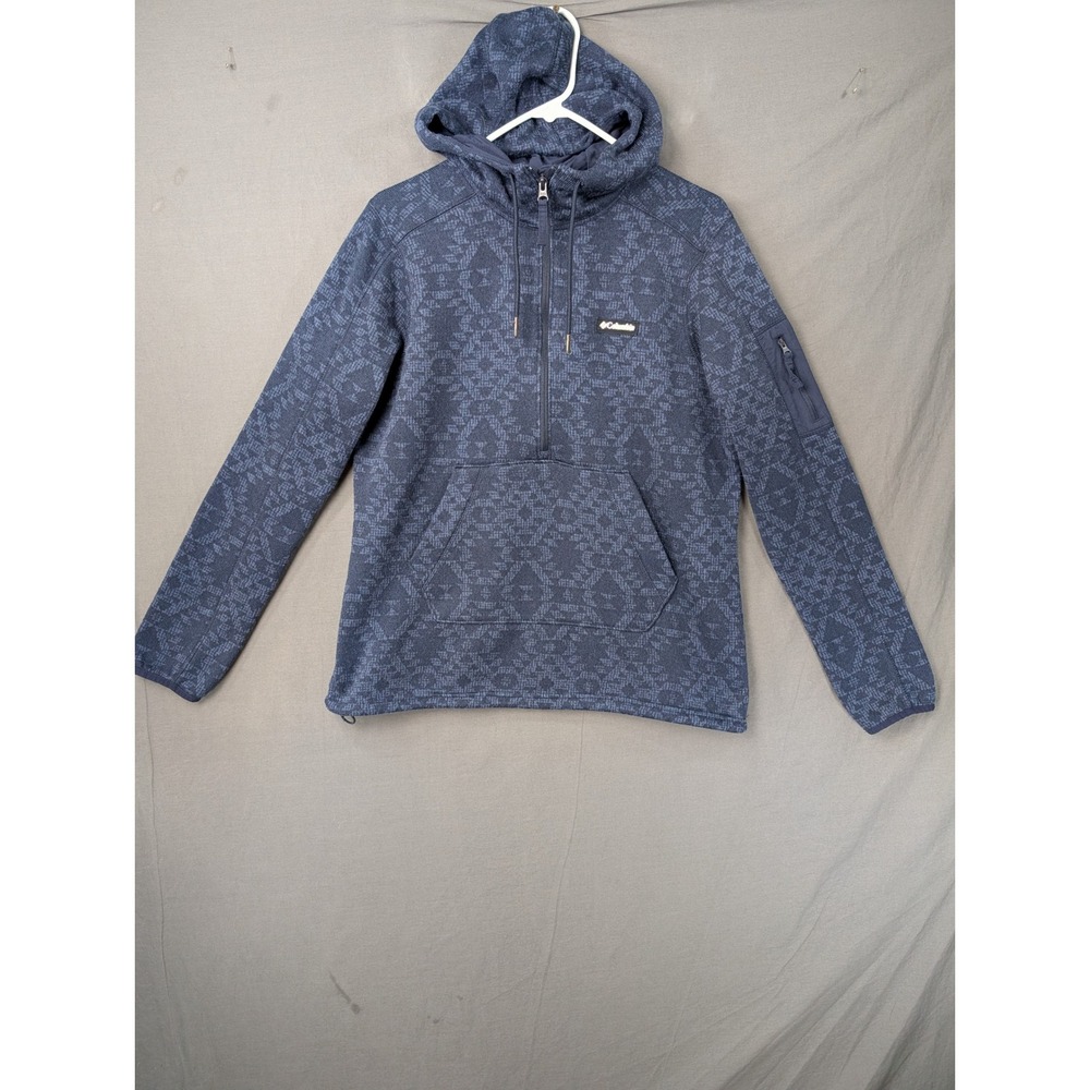 Columbia Mens Sweater Hoodie Half Zip Blue Geometric Fleece Size‎ Large